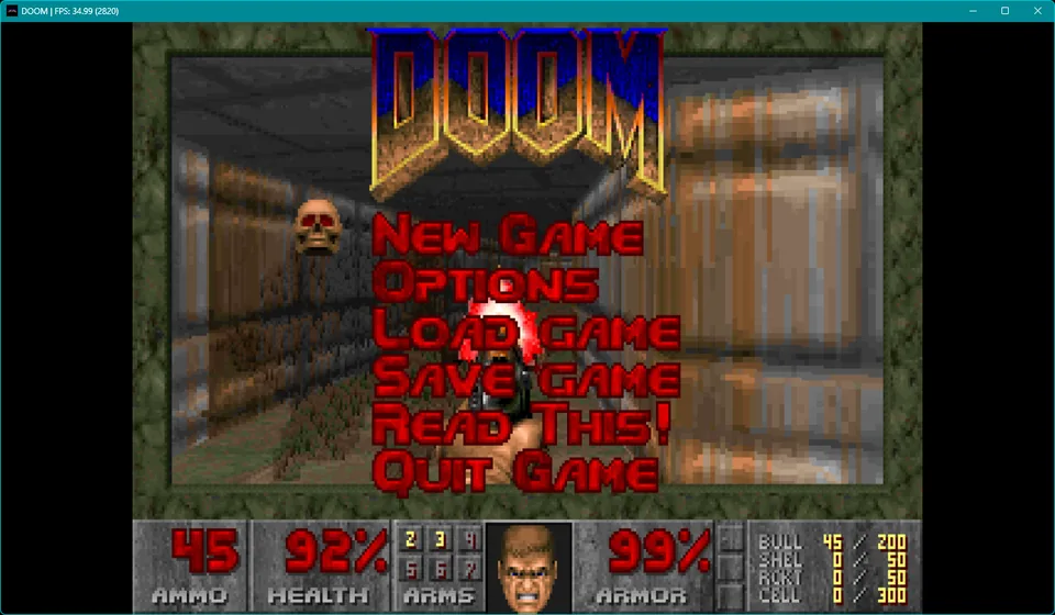 Main menu over the attract demo